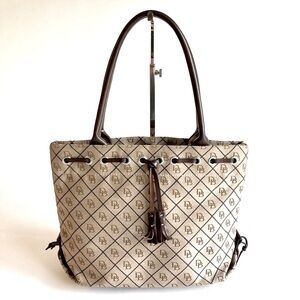 Dooney & Bourke Cream Brown Canvas Leather Tote